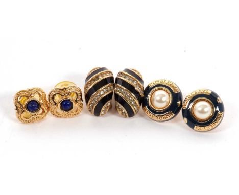 A pair of Christian Dior earclips and two pairs of Burberrys earclips, the Dior earrings in black enamel and white paste and 