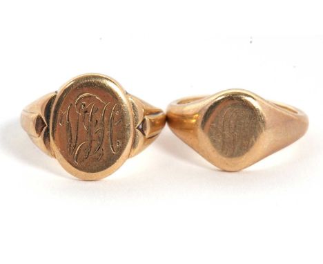 Two 9ct rings, to include a 9ct signet ring, with initials to centre, hallmarked Brimingham 1964, size R, 8.7g, together with