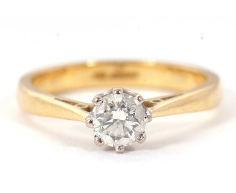 An 18ct diamond solitaire ring, the round brilliant cut diamond, estimated approx. 0.49cts, claw mounted in white gold with a