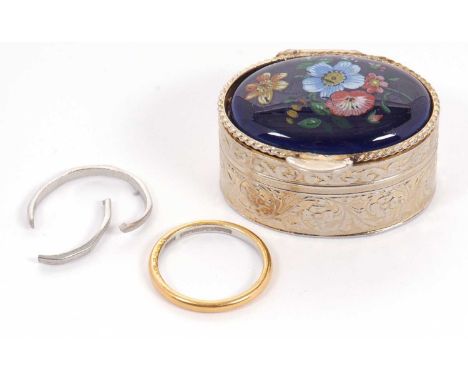 Two rings: one in yellow and white metal stamped 'platinum 22ct', size K, 2.5g, together with another stamped 'Platinum', (br