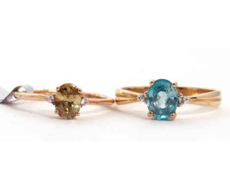 Two 9ct gemset rings: to include a 9ct topaz and white stone ring, with reeded shoulders and plain band stamped 10k and hallm