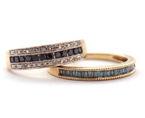 Two 9ct diamond rings: to include a 9ct black and white diamond ring, with a central line of channel set black round brillian