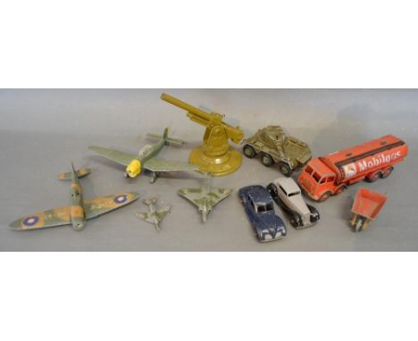 A Britains Model Artillery Gun together with a similar Tank, four Dinky Toys Model Aeroplanes, a Dinky Supertoys Model Foden,