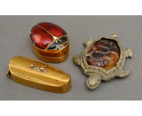 An Unusual Vesta Case in the form of a Violin Case, together with another Vesta Case in the form of a Turtle and a small bras