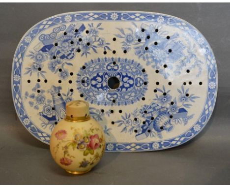 A Royal Worcester Blush Ivory Pot Pourri of Globular Form, together with a Spode Italian Pattern Strainer 