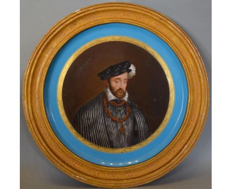 A Late 19th Century Sevres Porcelain Large Circular Plaque, Portrait of Henry II, and signed Leber D'Apres Porbus, within gil