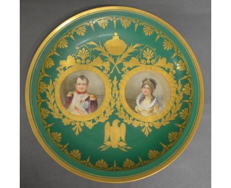 A Sevres Porcelain Cabinet Plate hand painted with a Double Portrait of Napoleon and Josephine, signed by the artist and with