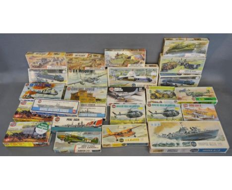 A Collection of Airfix Model Kits, Unbuilt, Within Original Boxes to include Military Vehicles, Aeroplanes and Naval Ships 