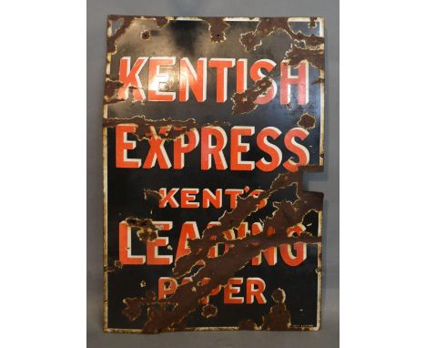 An Early Enamel Advertising Sign, Kentish Express, Kent's Leading Paper, 76 x 51 cms 