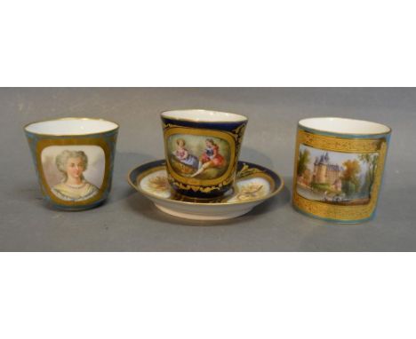 A 19th Century Sevres Porcelain Cup hand painted with a reserve and titled Chateau de Beaupreau, together with another simila