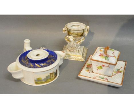 A Chamberlains Worcester Ink Stand with Reserve depicting Windsor Castle and inscribed Manufactured to their Royal Highness T