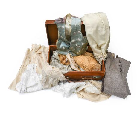 Early 20th Century Costume and Accessories, comprising a 1937 silver lame bias cut wedding dress with long sleeves, multi but