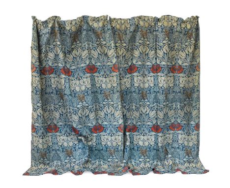 William Morris (1834-1896) Pair of ‘Tulip and Rose’ Pattern Curtains, 170cm by 250cm drop, two widths per curtain,‘Tulip and 