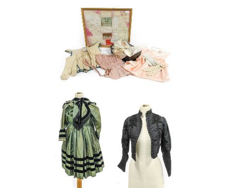 19th Century and Later Costume and Accessories comprising a black silk fitted bodice with bead decoration to the front and ba