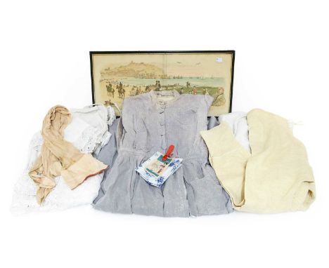 Edwardian Promenade Dress in a fine purple and white striped cotton, comprising a round neck, long sleeves, button fastening 