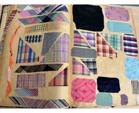 Circa 1920s Bianchini-Férier Fabric Sample Book, French including silks, velvets, crepes and satins, in stripes, checks, flor