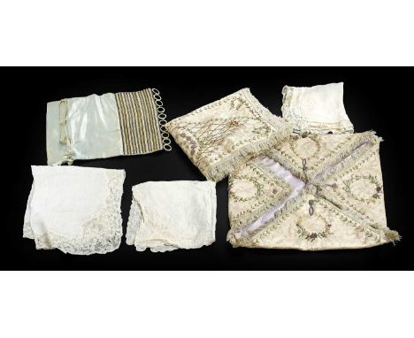 Three Late 19th Century White Cotton Handkerchieves with lace and embroidered decoration, various sizes,Decorative Accessorie