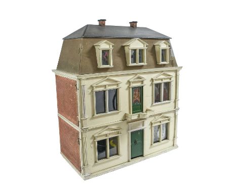 Circa 1890 Christian Hacker Dolls House 'Holly House', comprising three storeys, wooden construction with a white painted fac