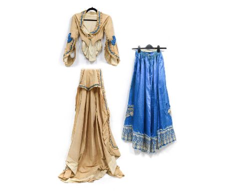 19th Century Cream Silk Wedding Outfit comprising a fitted bodice with low v-shaped neckline, three button fastening, shaped 