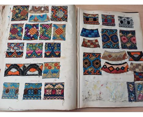 Circa 1920s French Fabric Sample Book, including woven and embroidered trims inspired by the Egyptian influence, also Chinese