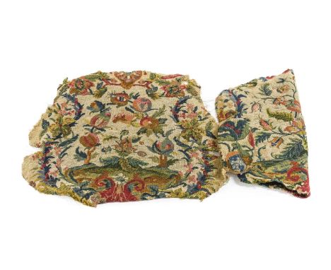 Late 18th &amp; 19th Century Wool and Petit Point Tapestry Remnants, comprising a seat panel with a central design of a styli