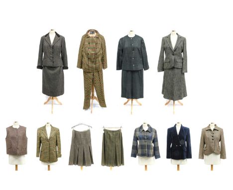 Modern Ladies Wool and Tweed Suits and Separates, comprising a Tony Armstrong green and red wool checked tunic style top with