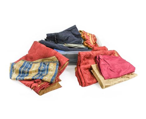Mainly 19th Century and Early 20th Century Coloured Silk Remnants in green, blue, red, pink, cream, some with woven figured d