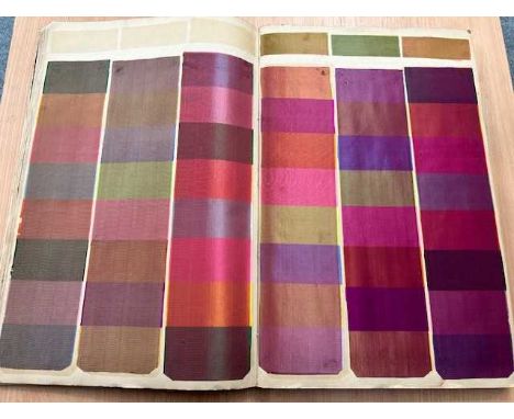 Early 20th Century French Fabric Sample Book including coloured silks for ties in stripes, textured silks, fabulous colour co