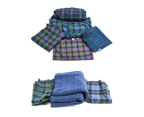 Assorted Lengths of Scottish Tartan Wool, comprising a heavyweight blue and black small checked length with a plain reverse,a