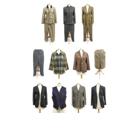 Modern Ladies Wool and Tweed Suits and Separates, comprising Mulberry black wool self-striped long line jacket, single breast