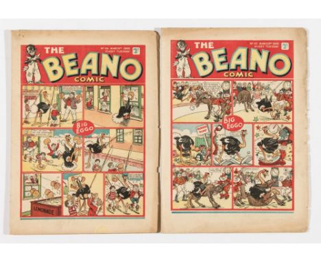 Beano No 86, 87 (1940). Propaganda war issues. Bright cover colours, worn overhang page edges, light tan pages [vg] (2)