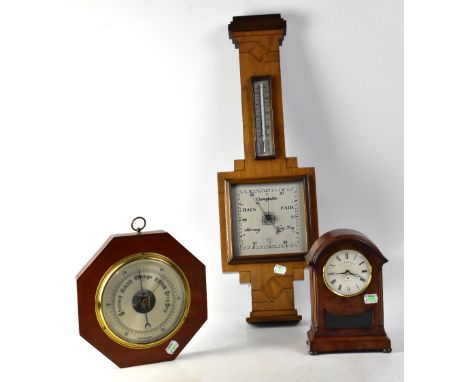 RAMSAY OF DUNDEE; an Art Deco walnut cased barometer, height 70cm, together with a smaller aneroid barometer in an octagonal 