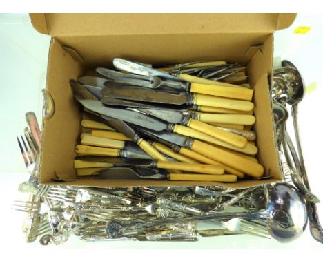 A large quantity of silver plated cutlery, mostly Kings pattern to include fish knife fork, gravy spoon, two large ladles, sa