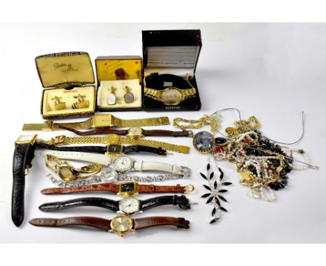 A quantity of costume jewellery and watches to include Accurist, Tudor, Lorus and various necklaces including crystal, silver