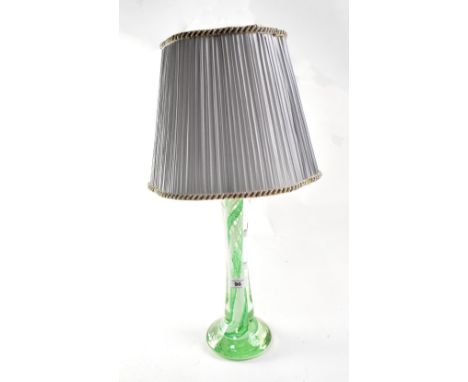 An early/mid-20th century Art Deco green and white glass column table lamp, length 37cm.