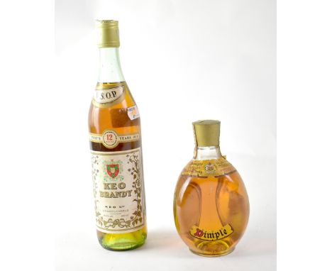 A bottle of Dimple Old Blended Scotch whisky, and a bottle of Keo Brandy VSOP 12 years (2).