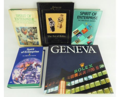 Five Rolex themed books comprising 'The Spirit of Enterprise Rolex Awards' 1981, 1990 and 1993, 'The Art of Rolex: An Auction