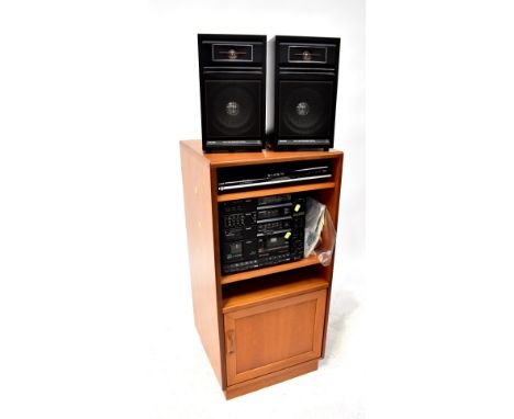 G PLAN; a media cabinet, a Philips stereo, a pair of Philips speakers and a Toshiba RD-97DT HDD &amp; DVD recorder.