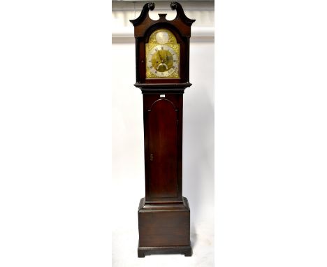 W GOULDSBROOUGH, SCARBOROUGH; a 19th century oak cased eight day longcase clock with broken swan neck pediment above brass ar