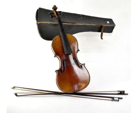 JOSEPH GUARNERIUS; a 19th century German viola with internal paper label and two piece back, length 39cm, for restoration, to