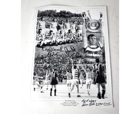 CELTIC; a Lisbon Lions 1967 black and white photograph bearing the signatures of Billy McNeil, Jim Clark, Bobby Lennox, Steve