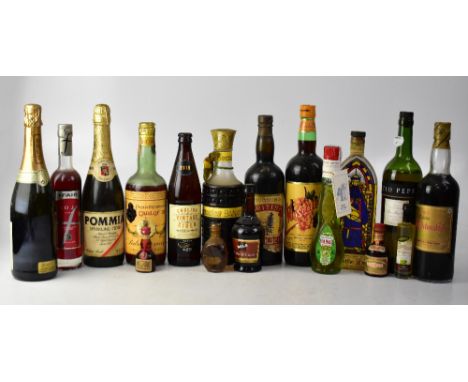 A bottle of Pommia Sparkling Cider, a Carlos III Solera Reserva Spanish wine, a Zahav Golden Muscatel, a Hobson's British Bla