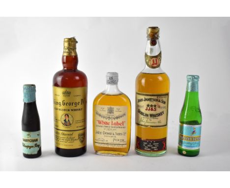 A bottle of King George IV Extra Special Scotch whisky, a John Jameson &amp; Son Dublin Whiskey, a half bottle of White Label
