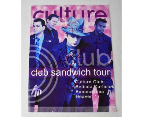 CULTURE CLUB; Club Sandwich Tour programme, bearing the signatures of Boy George, etc.We have not authenticated these signatu