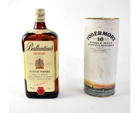 A cased bottle of Tobermory ten year old single malt whisky, a bottle of Ballentine's finest Scotch whisky (2).