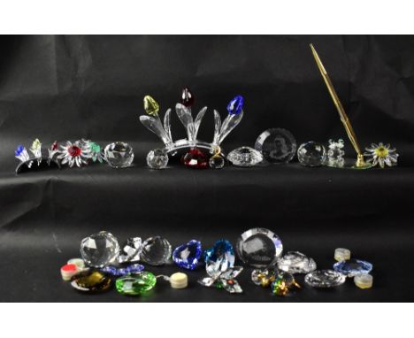 SWAROVSKI; various crystal ornaments, some boxed, to include paperweights, hanging light catcher ornaments, flowers, a pen on