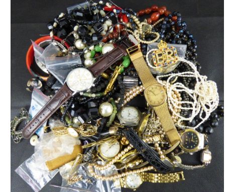 Various items of modern and vintage costume jewellery to include necklaces, bracelets, ladies' fashion watches, earrings, rin