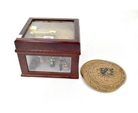 A contemporary burr walnut cased Polyphon Christmas themed player, with moving ballroom diorama below, 19 x 26 x 22cm. CONDIT