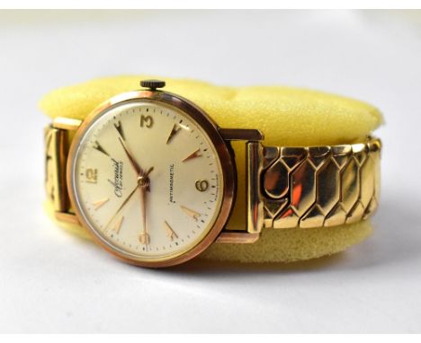 ACCURIST; a gentlemen's vintage 9ct gold antimagnetic wristwatch, the silvered dial set with Arabic numerals at 3, 6, 9 and 1