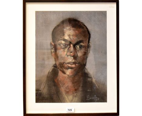 BEN ENWONWU (Nigerian, 1917-1994); pastel, head and shoulders portrait of a young man, signed and dated 1957, 43 x 34cm, fram